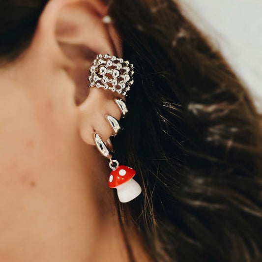 Candongas Plateadas Honguito Rojo