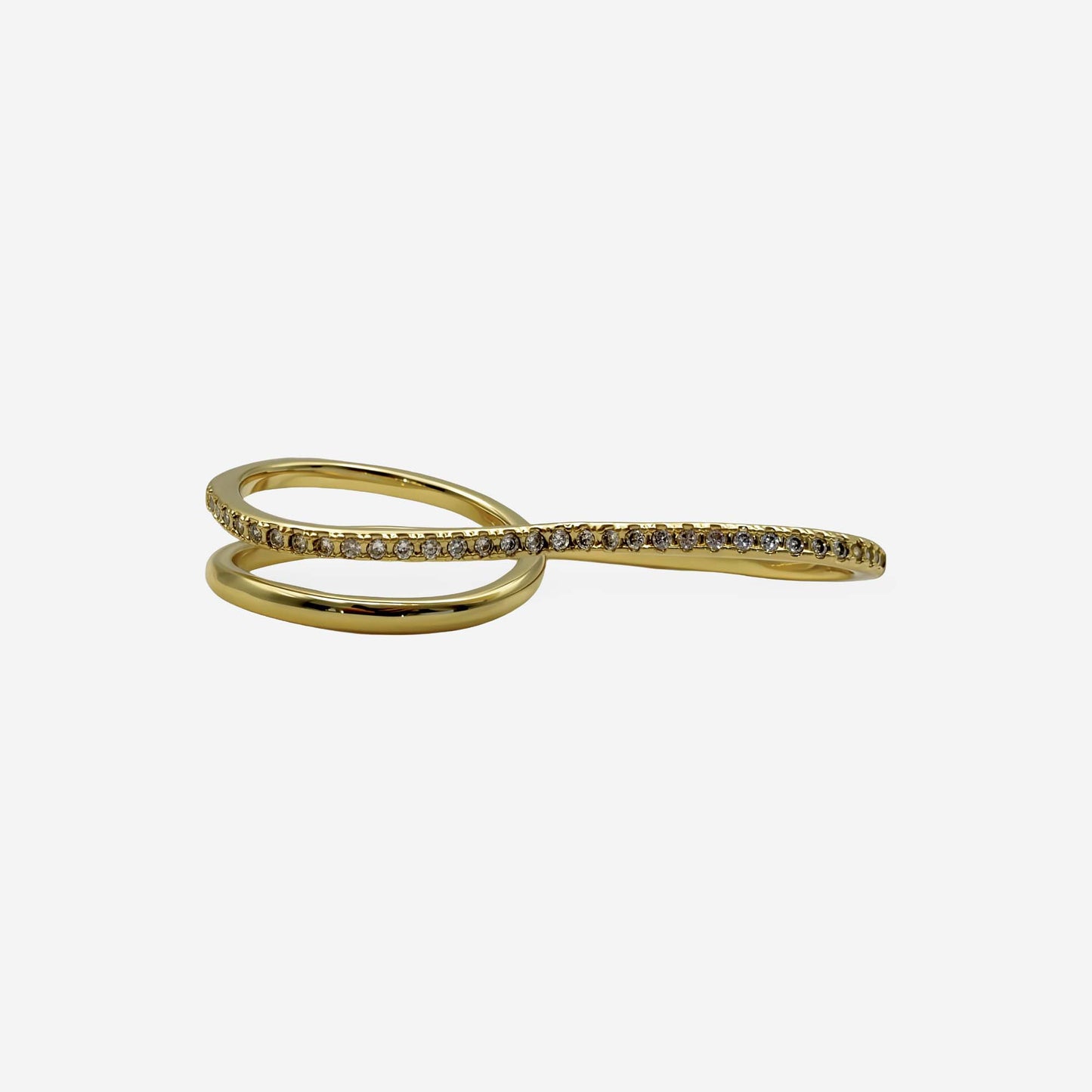 Anillo Doble Línea dorado vista frontal mostrando doble aro con circonia y acabado liso baño oro 18k
