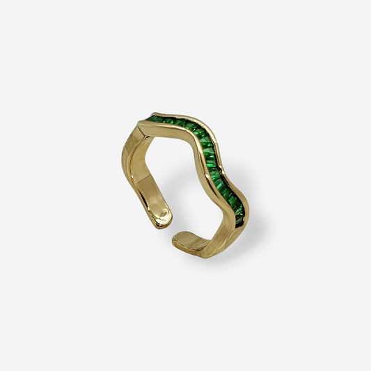 Anillo ajustable dorado con piedras verdes