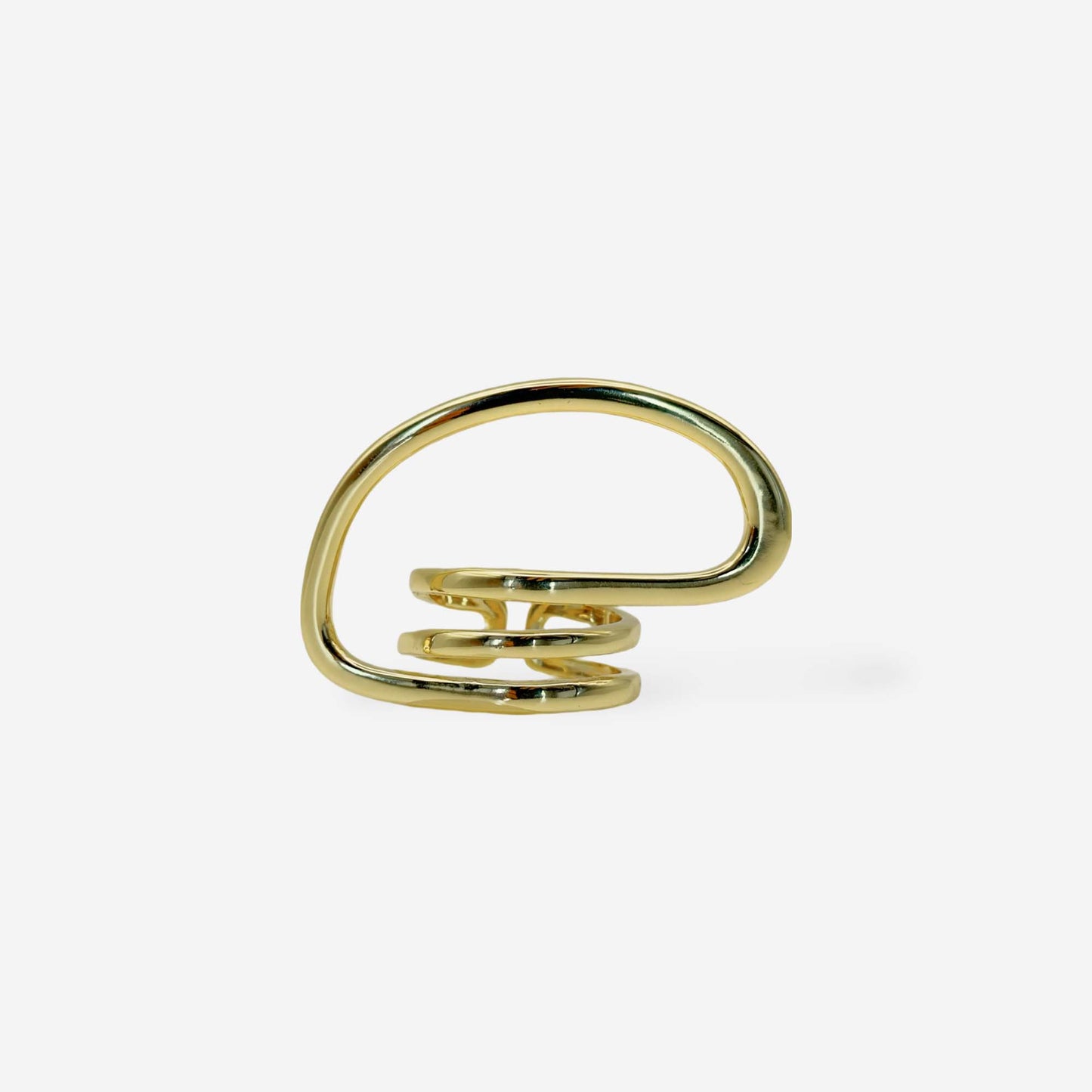 Anillo statement dorado ajustable con silueta escultórica moderna