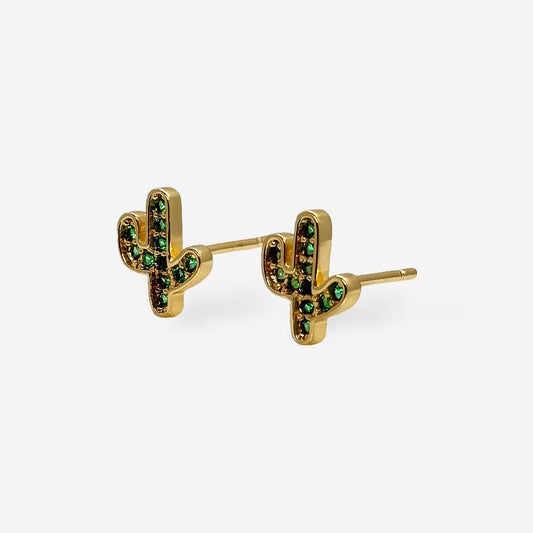 Aretes pequeños cactus dorado con incrustaciones brillantes