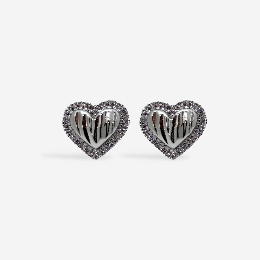 Topitos en forma de corazón plateado con zirconias