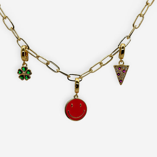 Accesorio removible en forma de trébol para collares o pulseras, diseño en baño de oro