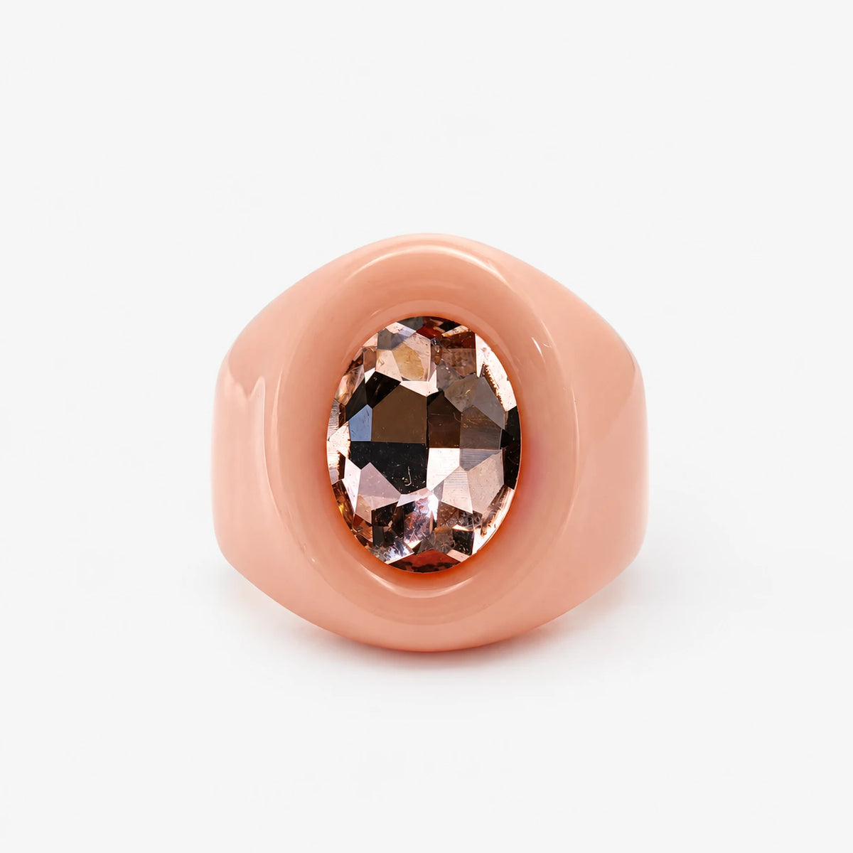 Anillo Retro Color rosa de resina con cristal facetado central brillante