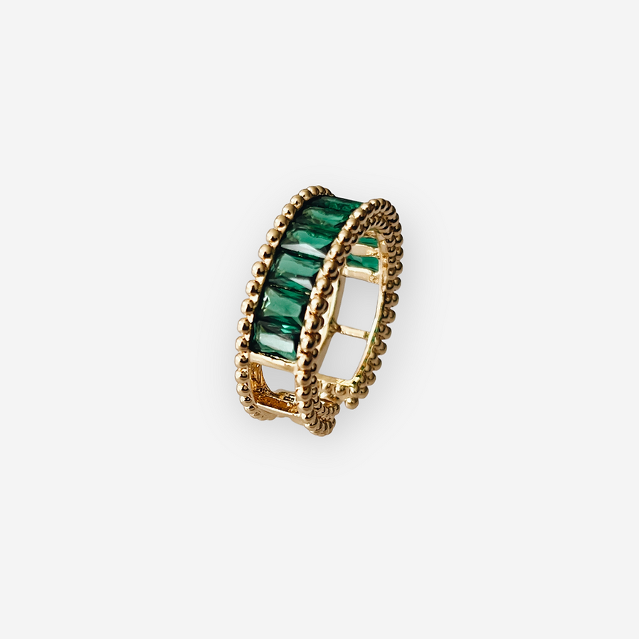 Anillo banda gruesa con circonias verdes