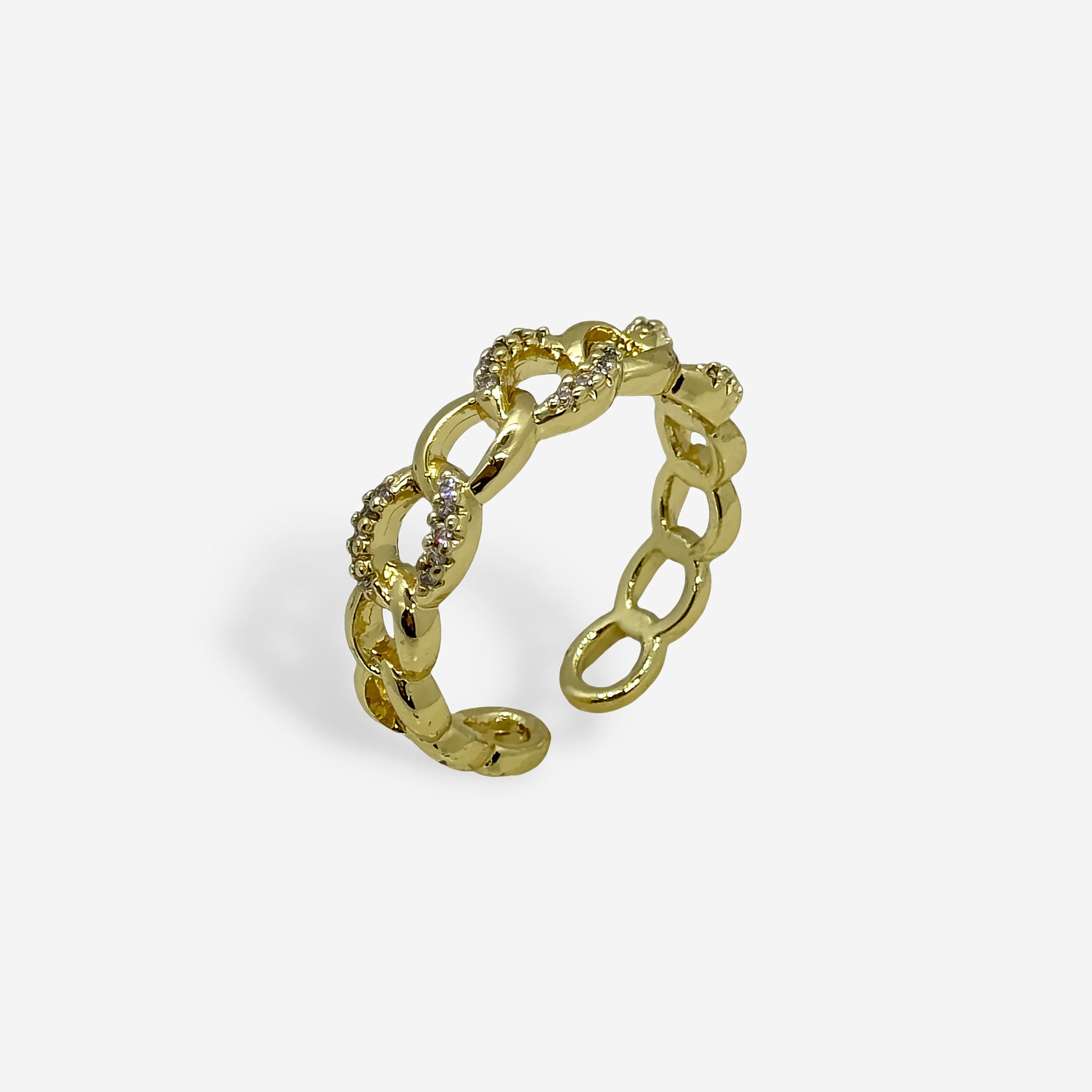 Anillo dorado ajustable tipo cadena con circonias
