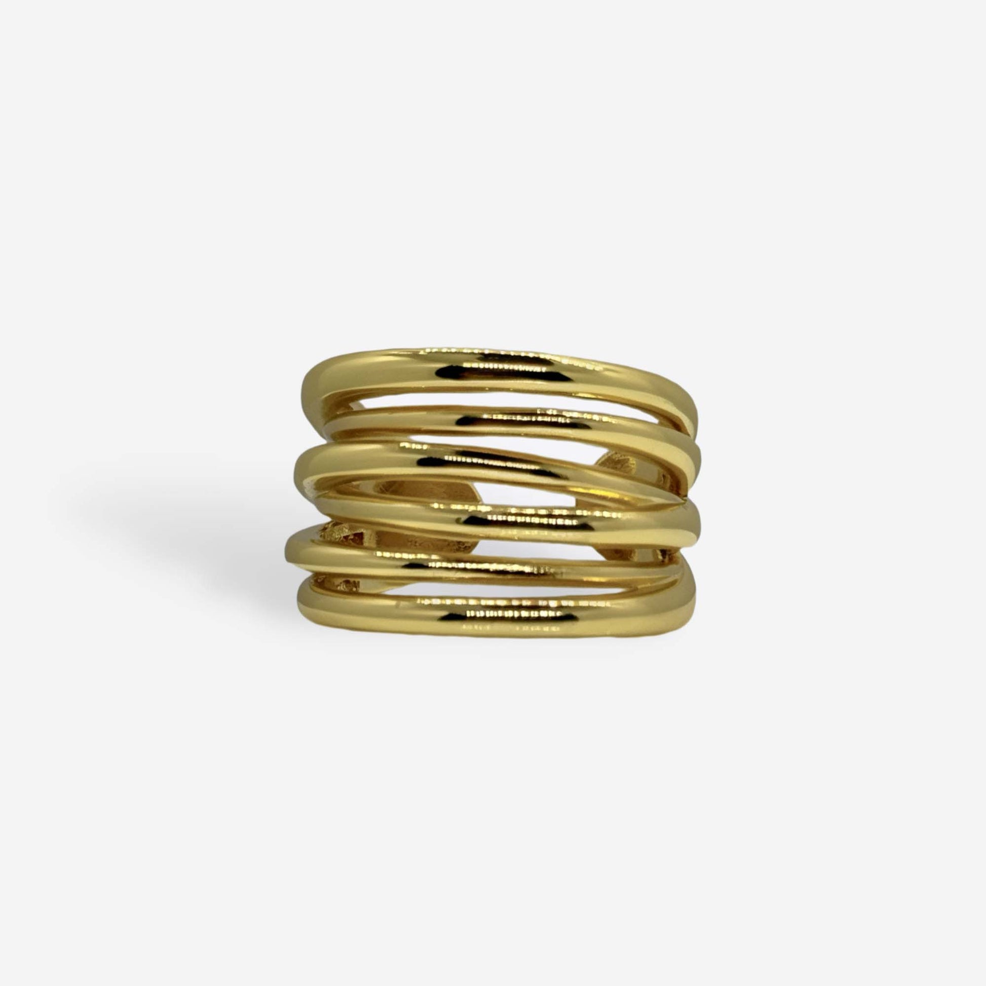 Anillo dorado de múltiples bandas con acabado brillante
