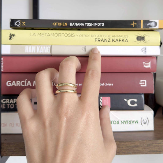 Anillo dorado doble línea minimalista
