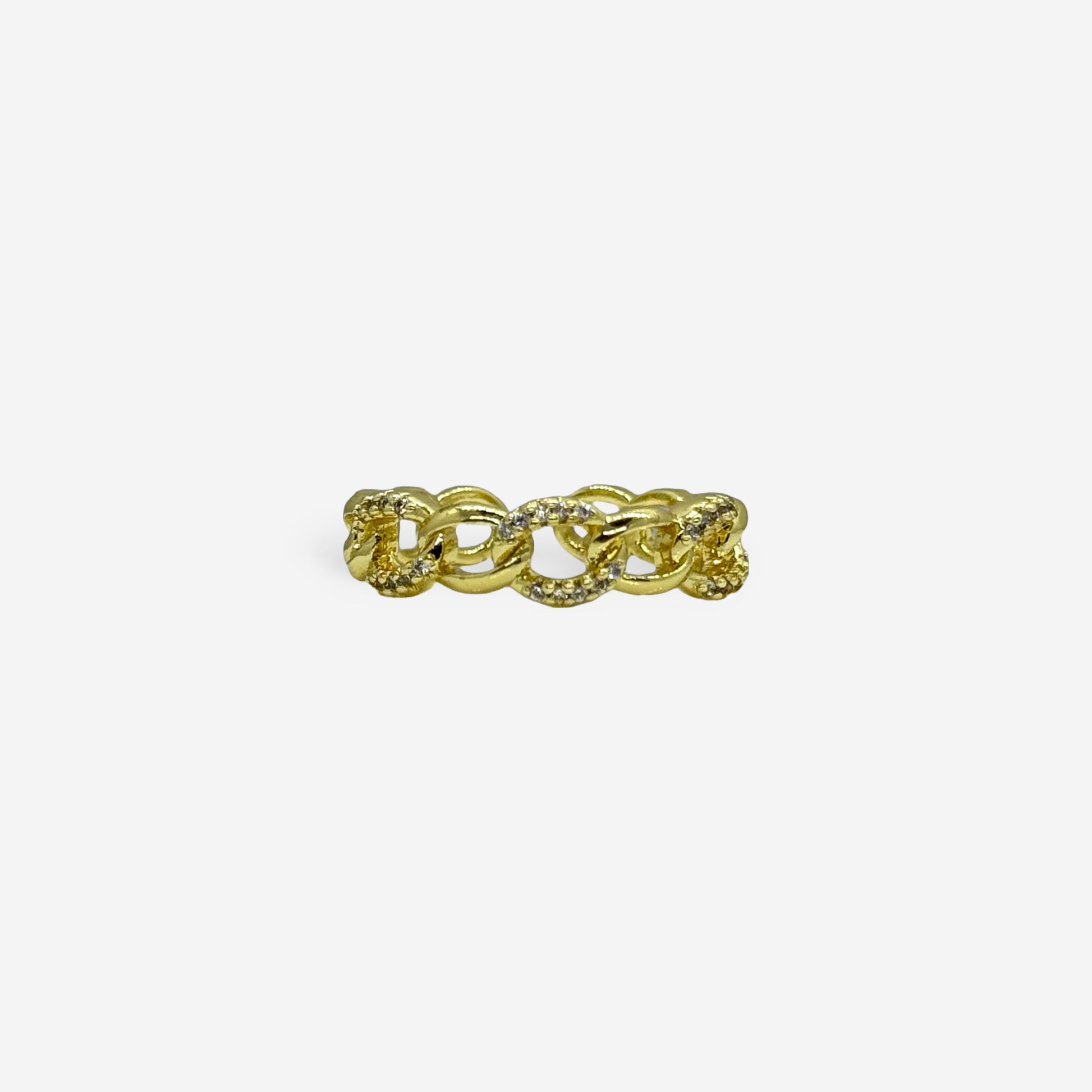 Anillo dorado moderno con diseño de eslabones