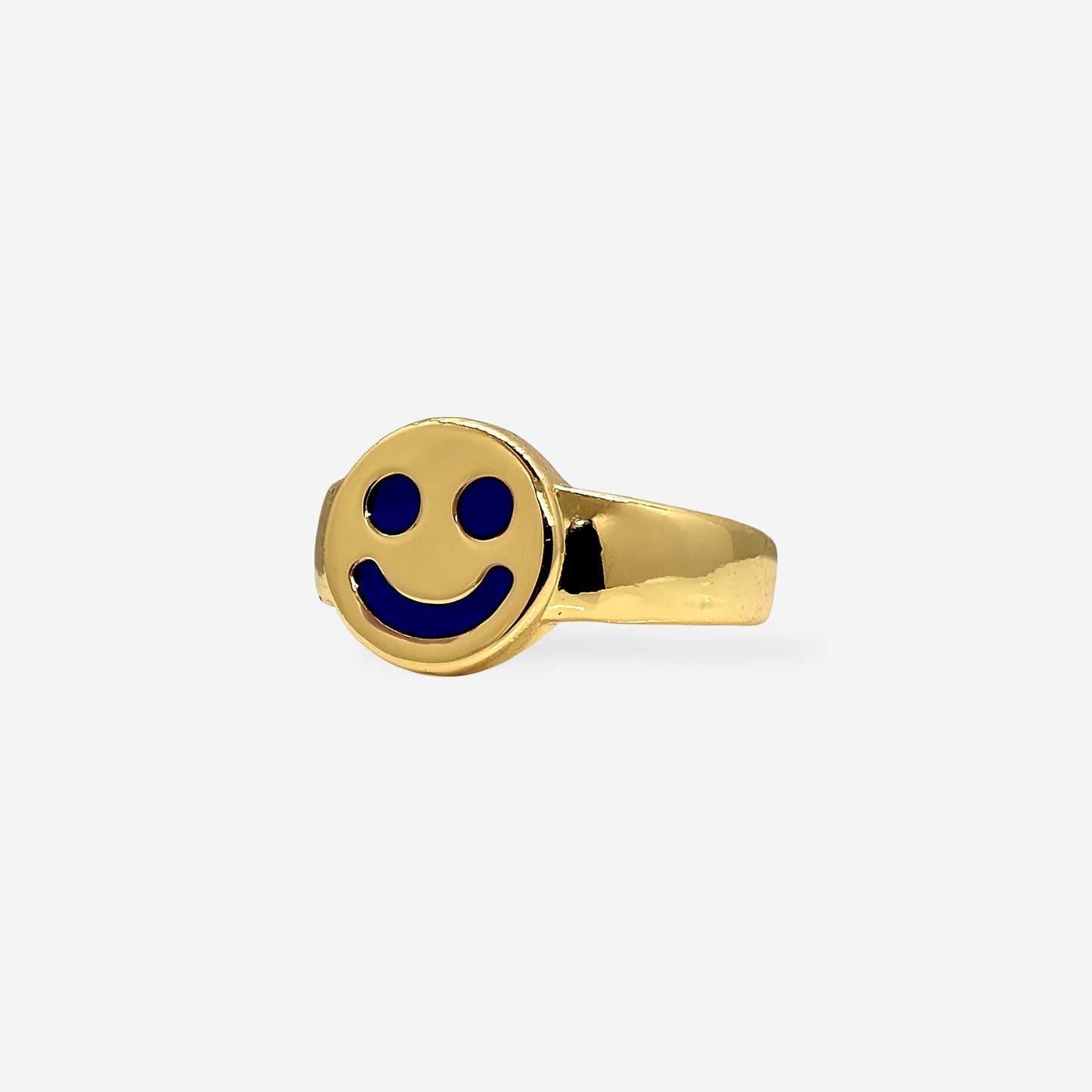 Anillo dorado moderno con diseño smiley