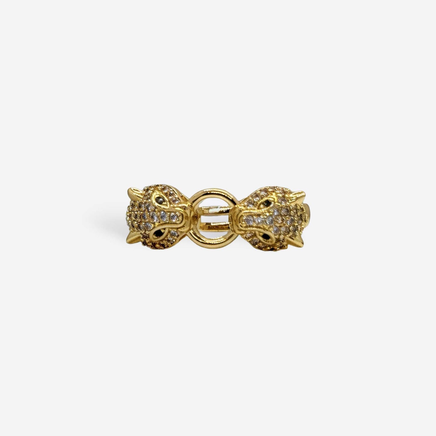 Anillo pantera ajustable con circonias blancas y ojos verdes