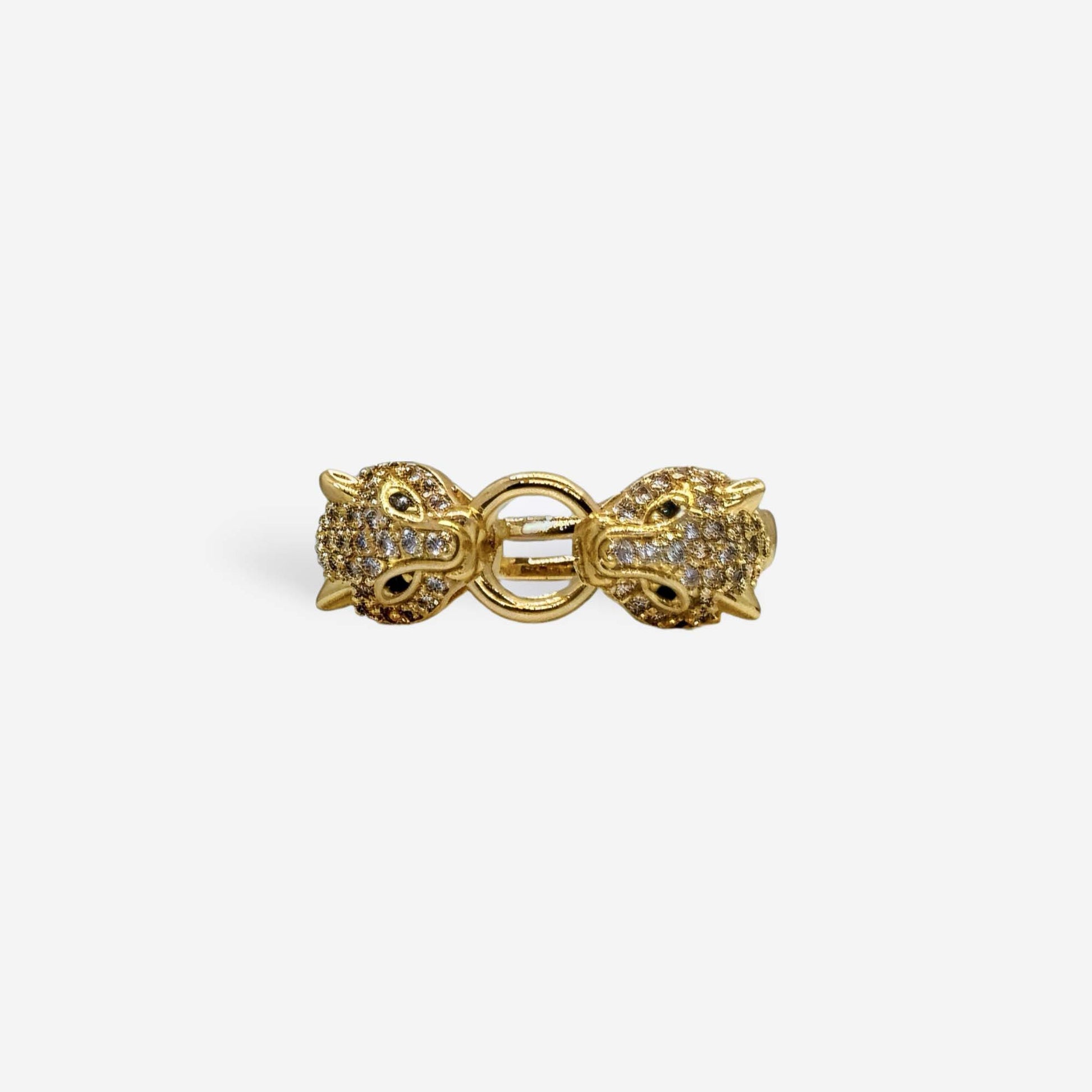 Anillo pantera ajustable con circonias blancas y ojos verdes
