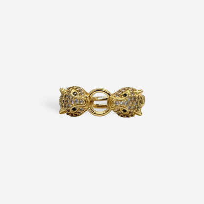 Anillo pantera ajustable con circonias blancas y ojos verdes