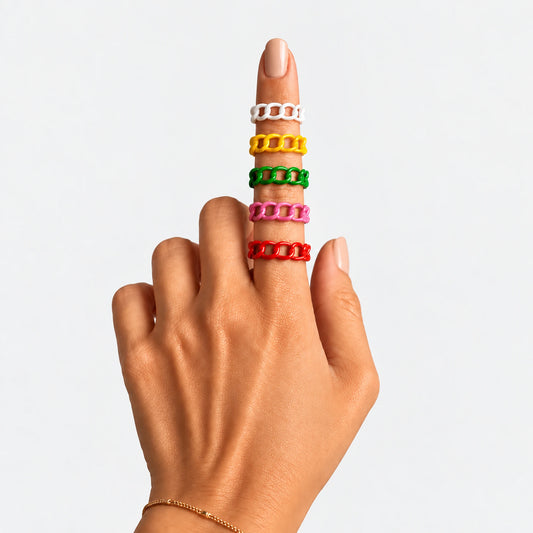 Anillos Chain Color de metal esmaltado en diferentes colores y diseño de cadena entrelazada