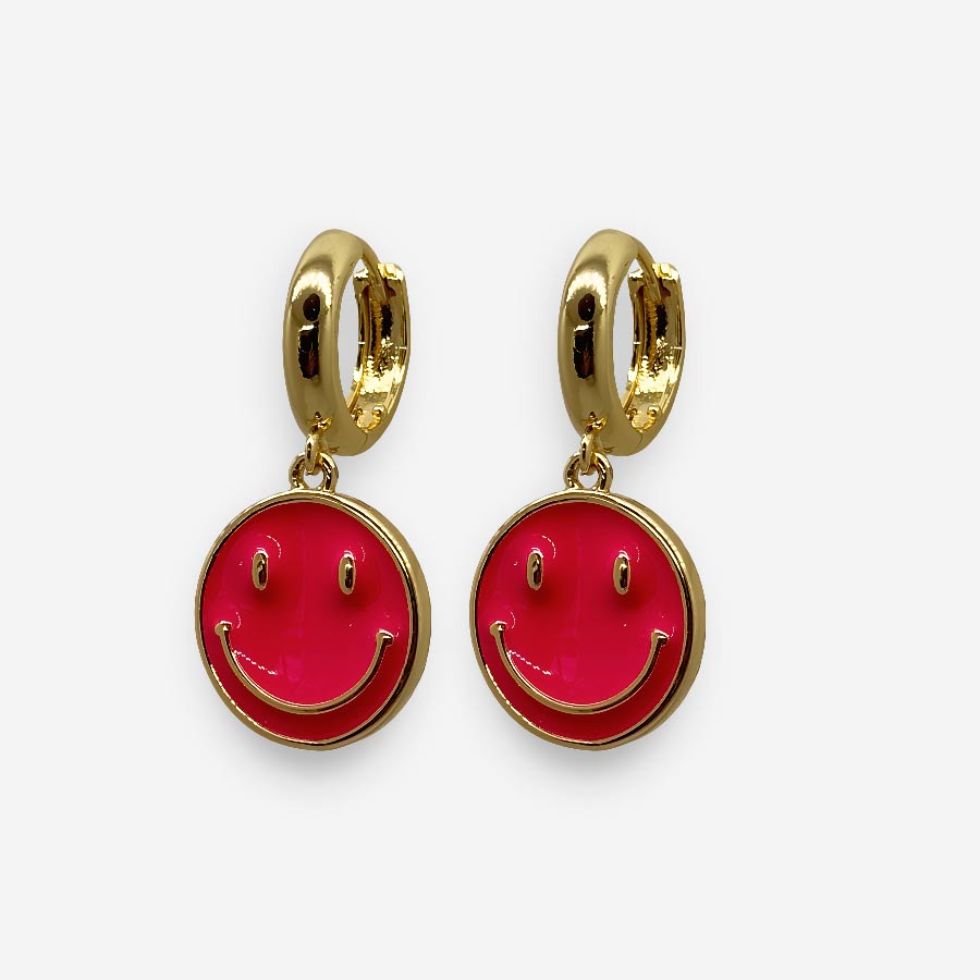 Accesorio divertido aretes smiley fucsia