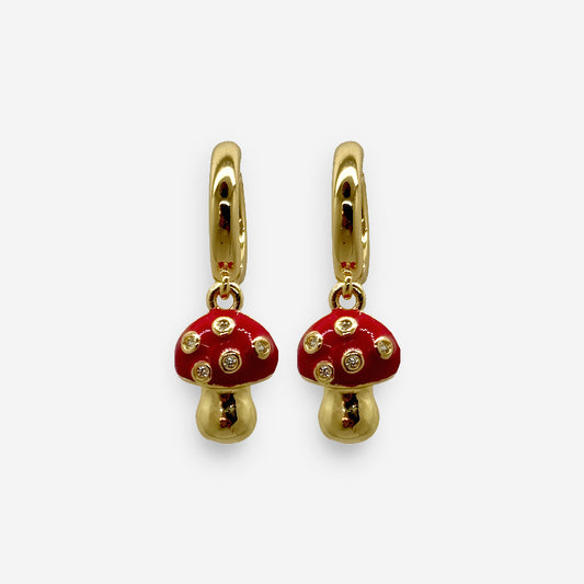 Accesorio de aretes hongo rojo dorado estilo divertido