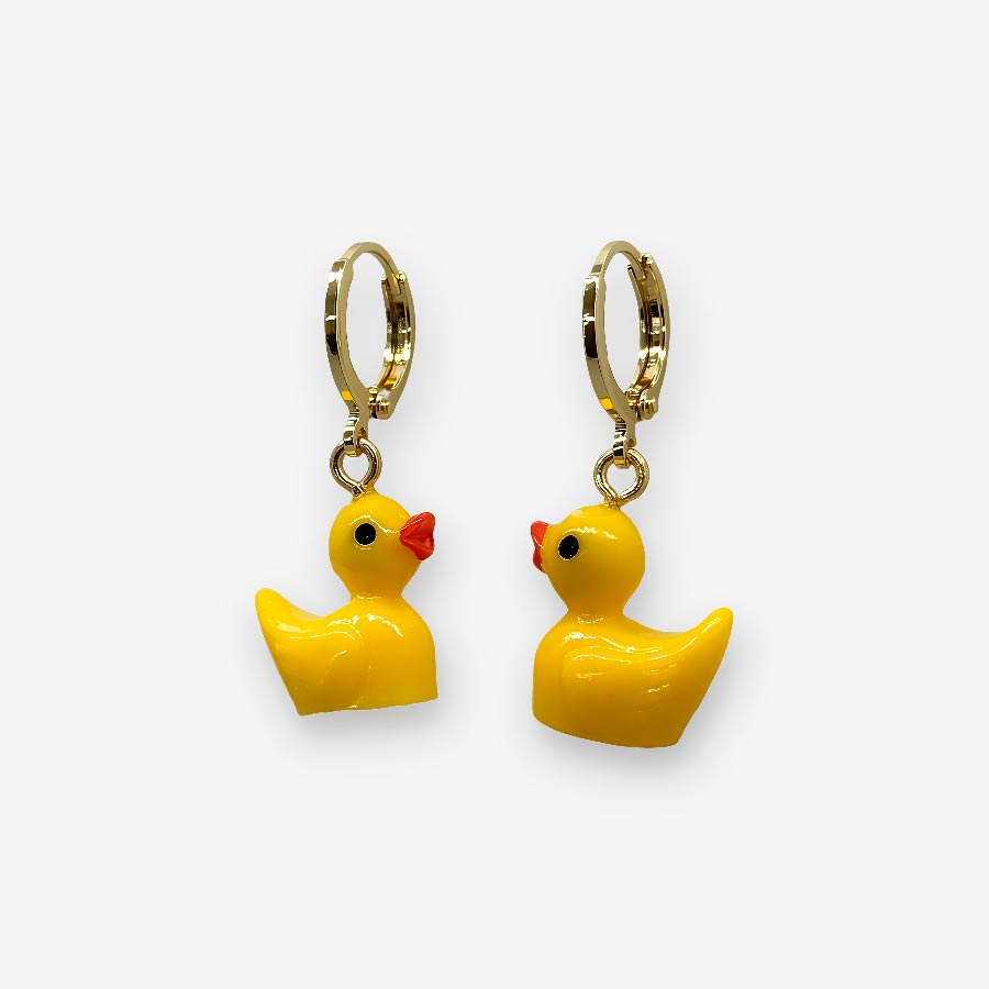 Accesorio divertido aretes pato amarillo estilo kitsch