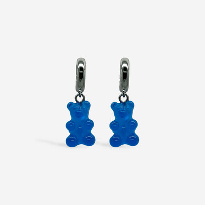 Candongas Plateadas con dijes de ositos de goma azules