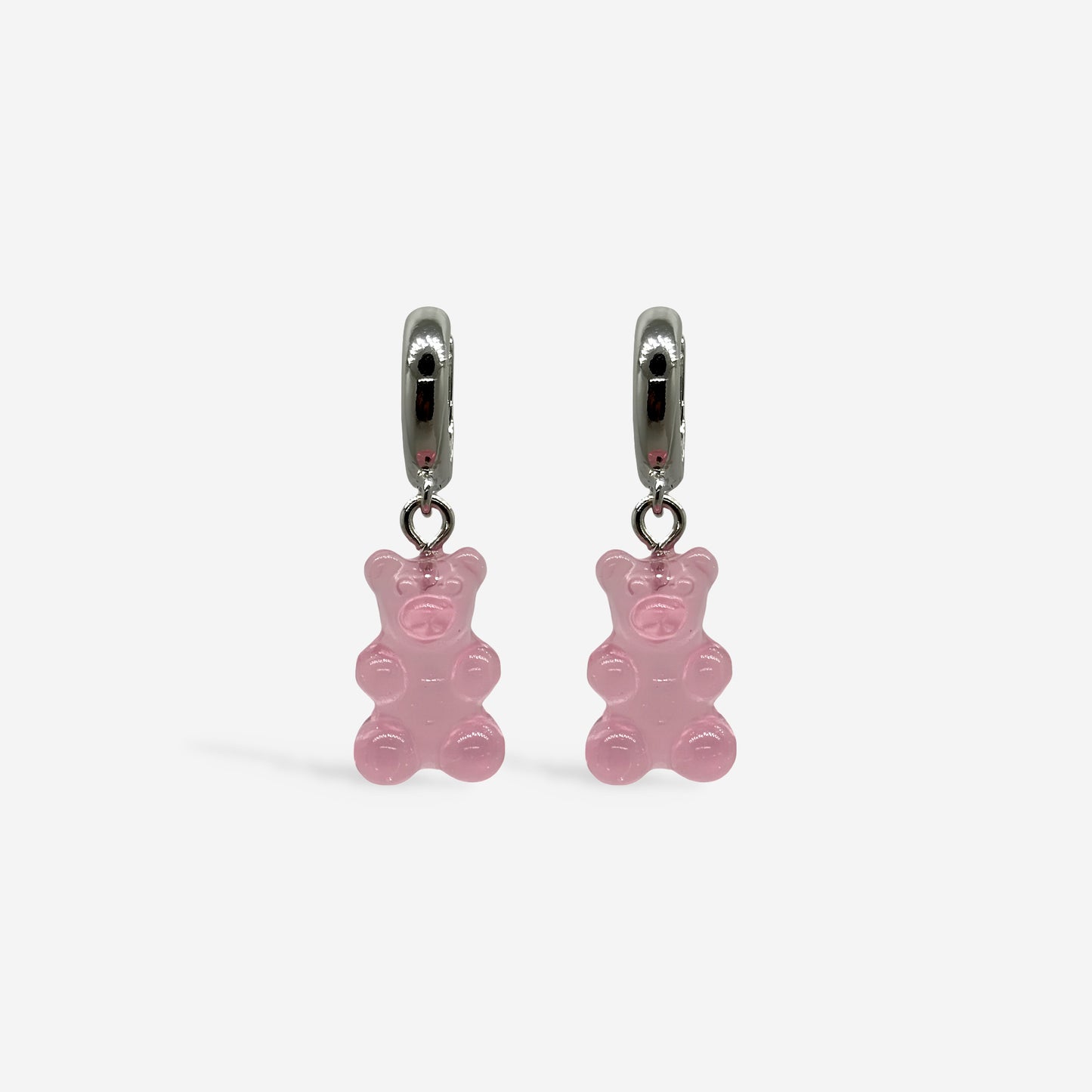Candongas Plateadas con dijes de ositos de goma rosa