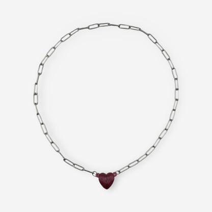 Collar Cierre de Corazón vino glitter broche magnético cadena plateada 45 cm bisutería contemporánea