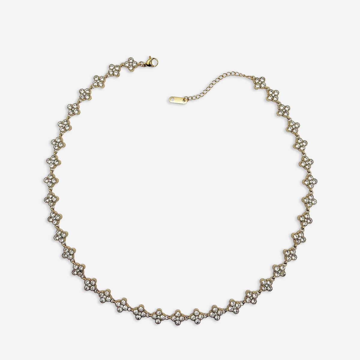Collar Trébol Dorado con circonias blancas, graduable de 37,5 a 45 cm.