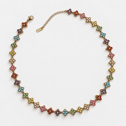 Collar Trébol Dorado con circonias de colores, graduable de 37,5 a 45 cm.