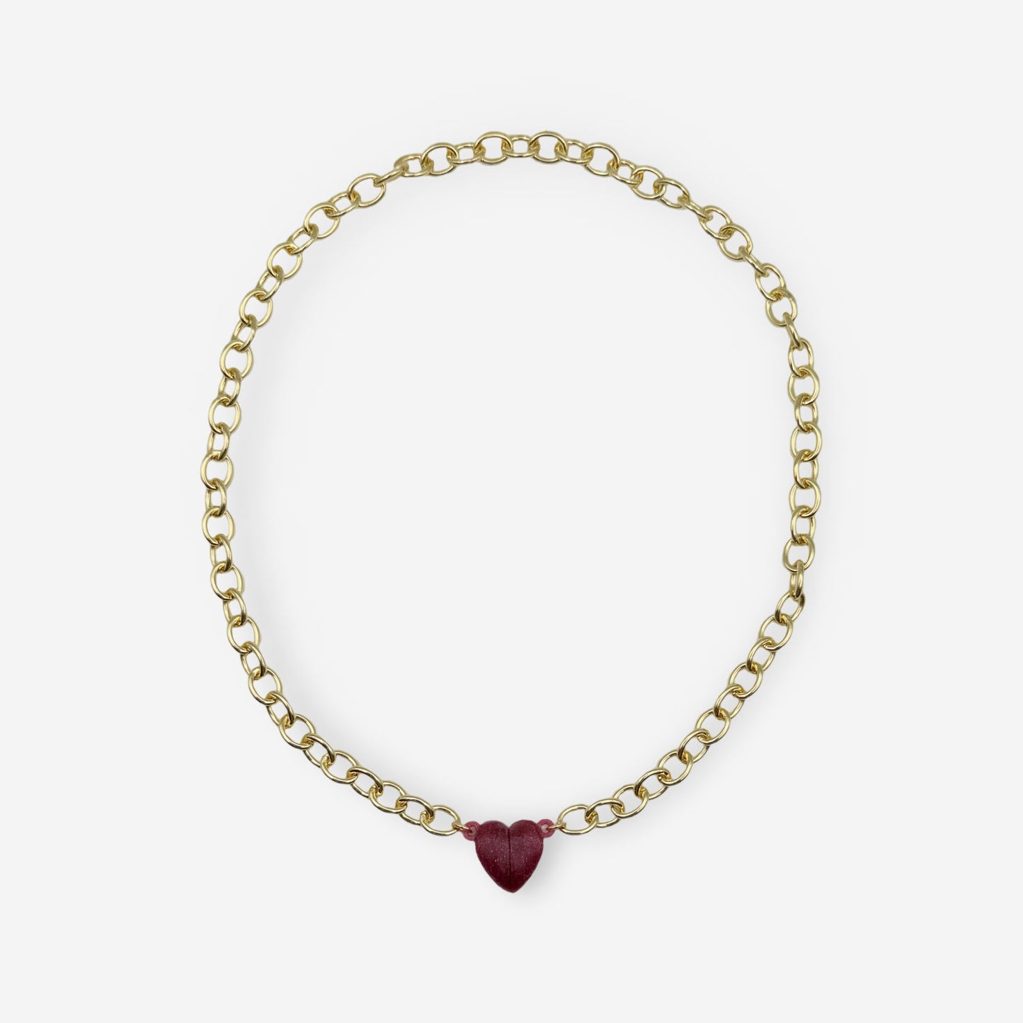 Collar de Corazón vino glitter broche magnético cadena dorada 45 cm bisutería contemporánea