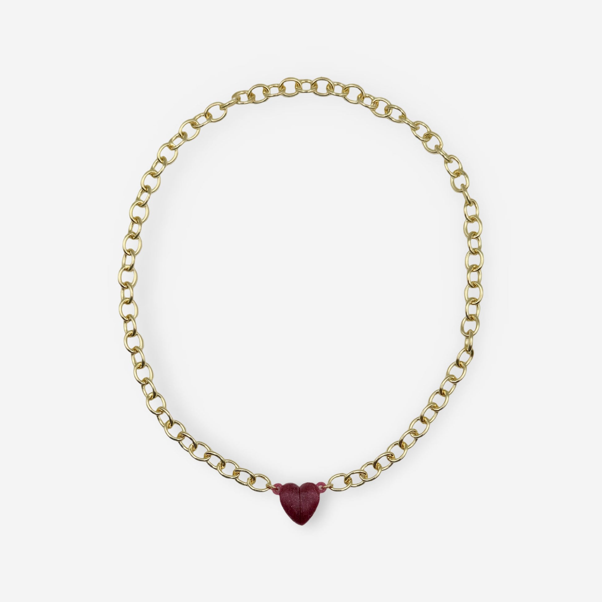 Collar de Corazón vino glitter broche magnético cadena dorada 45 cm bisutería contemporánea