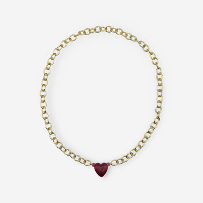 Collar de Corazón vino glitter broche magnético cadena dorada 45 cm bisutería contemporánea