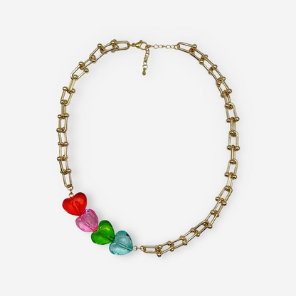 Collar dorado con corazones de colores bisutería fina para mujer disponible en multicolor y pastel