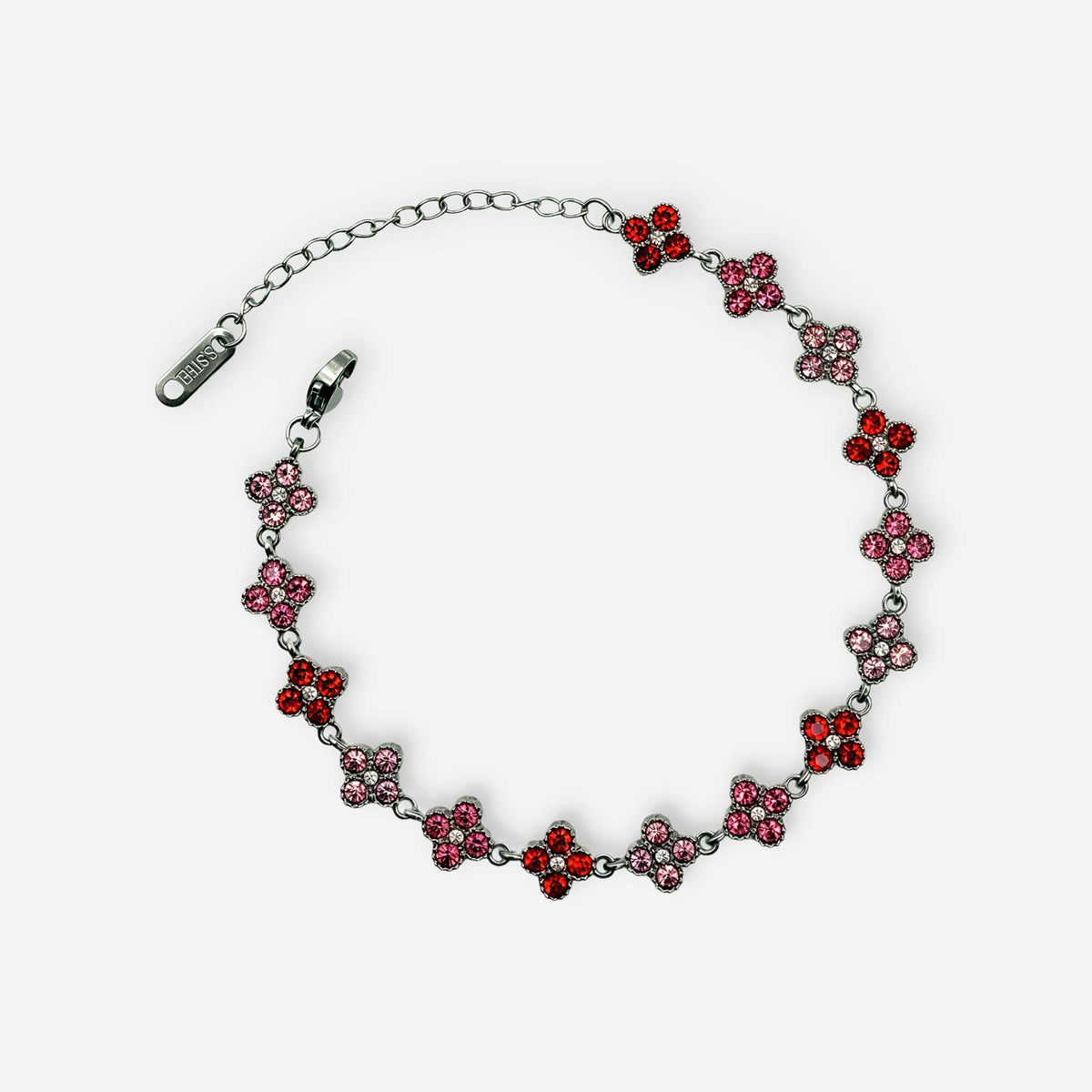 Pulsera Trébol Plateada con cierre pico de loro y cadena graduable