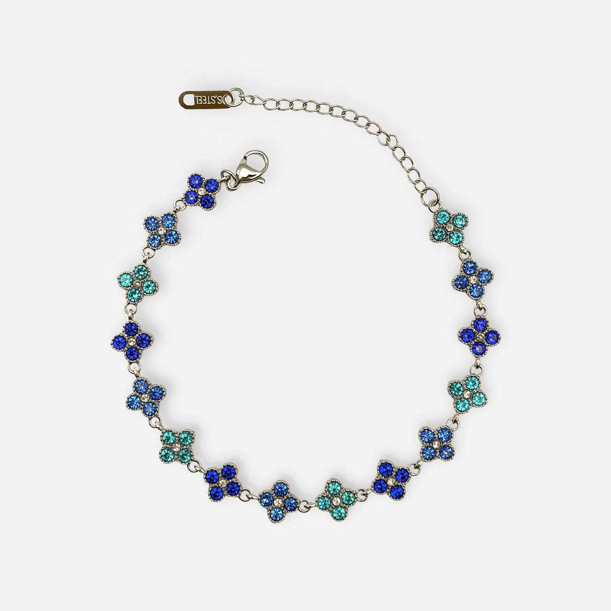 Pulsera de tréboles con circonias sintéticas en escala de azules