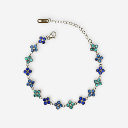 Pulsera de tréboles con circonias sintéticas en escala de azules