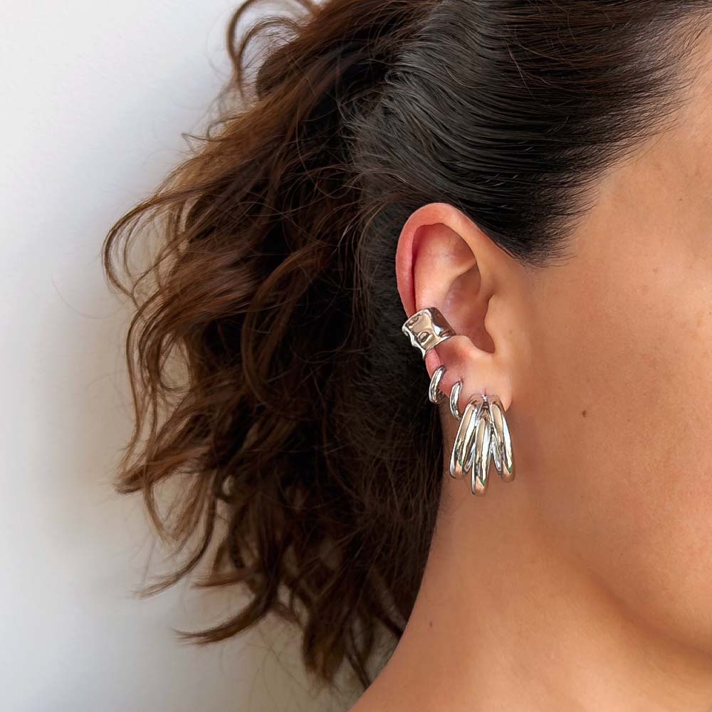 Aretes Aro Plateados Triple