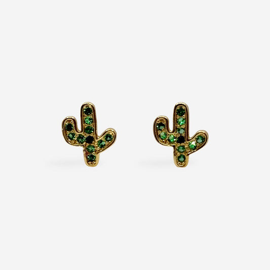 topitos dorados con diseño de cactus verde con zirconias