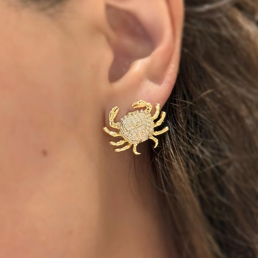 Aretes pequeños cangrejo dorado con incrustaciones