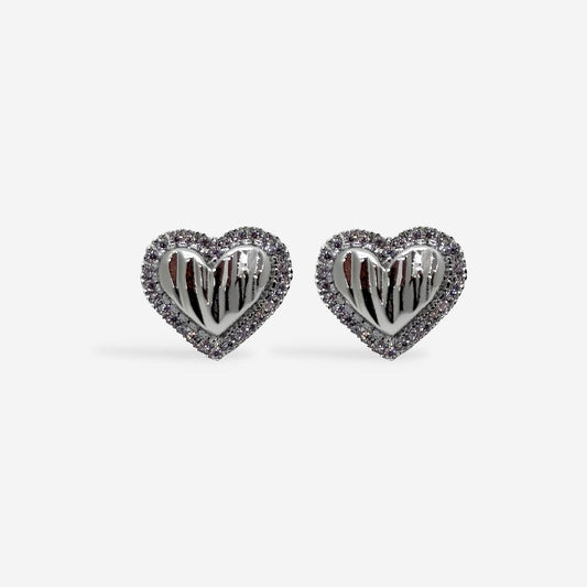 Topitos en forma de corazón plateado con zirconias