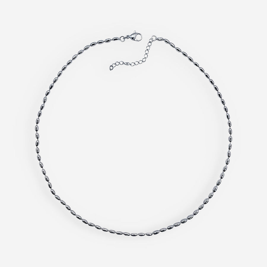 Cadena de Arroz Plateada minimalista de 2 mm con baño de rodio