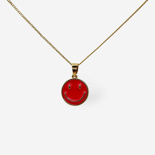 Collar smiley rojo con cadena dorada