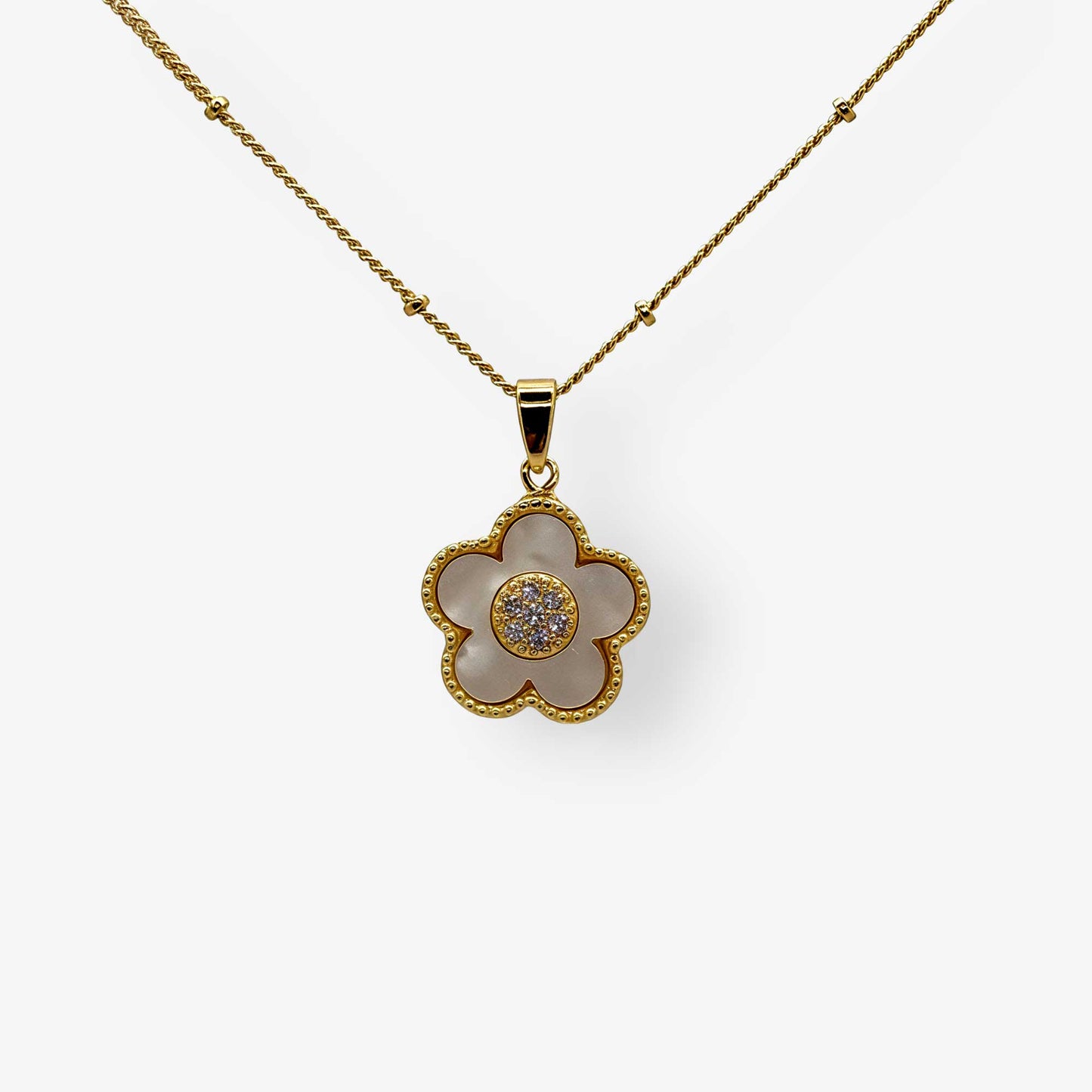 Collar flor con efecto nácar y circonias