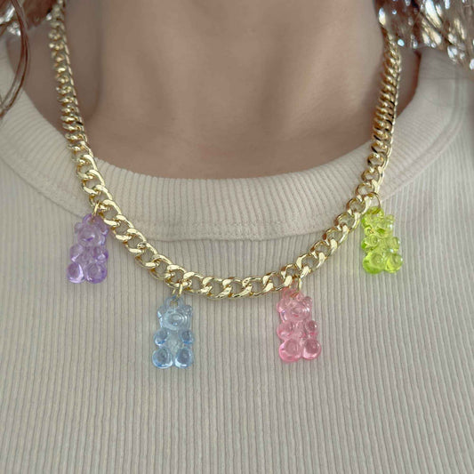 Collar Dorado con Ositos de Colores