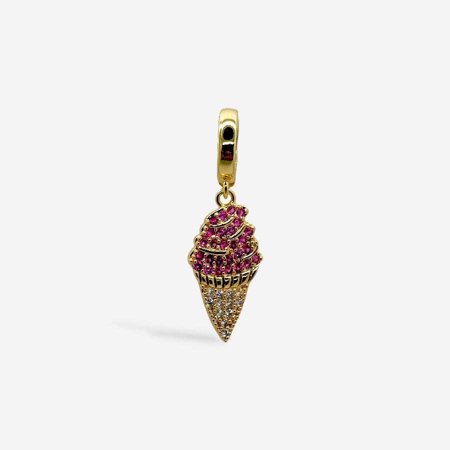 Dije en forma de helado fucsia con cristales y broche dorado