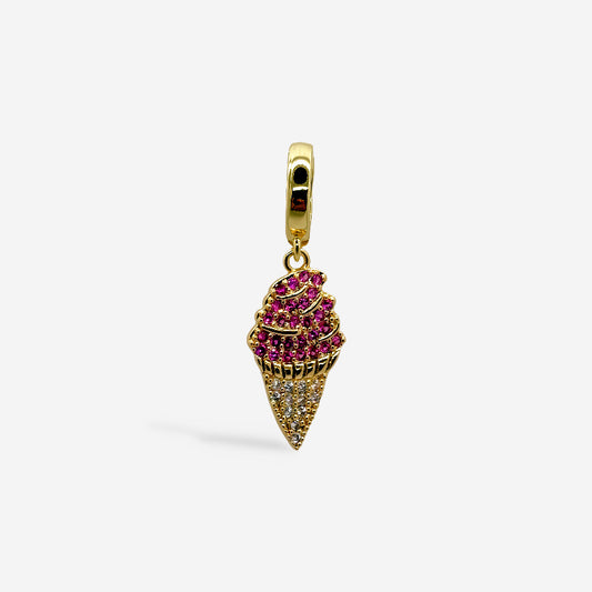 Dije en forma de helado fucsia con cristales y broche dorado