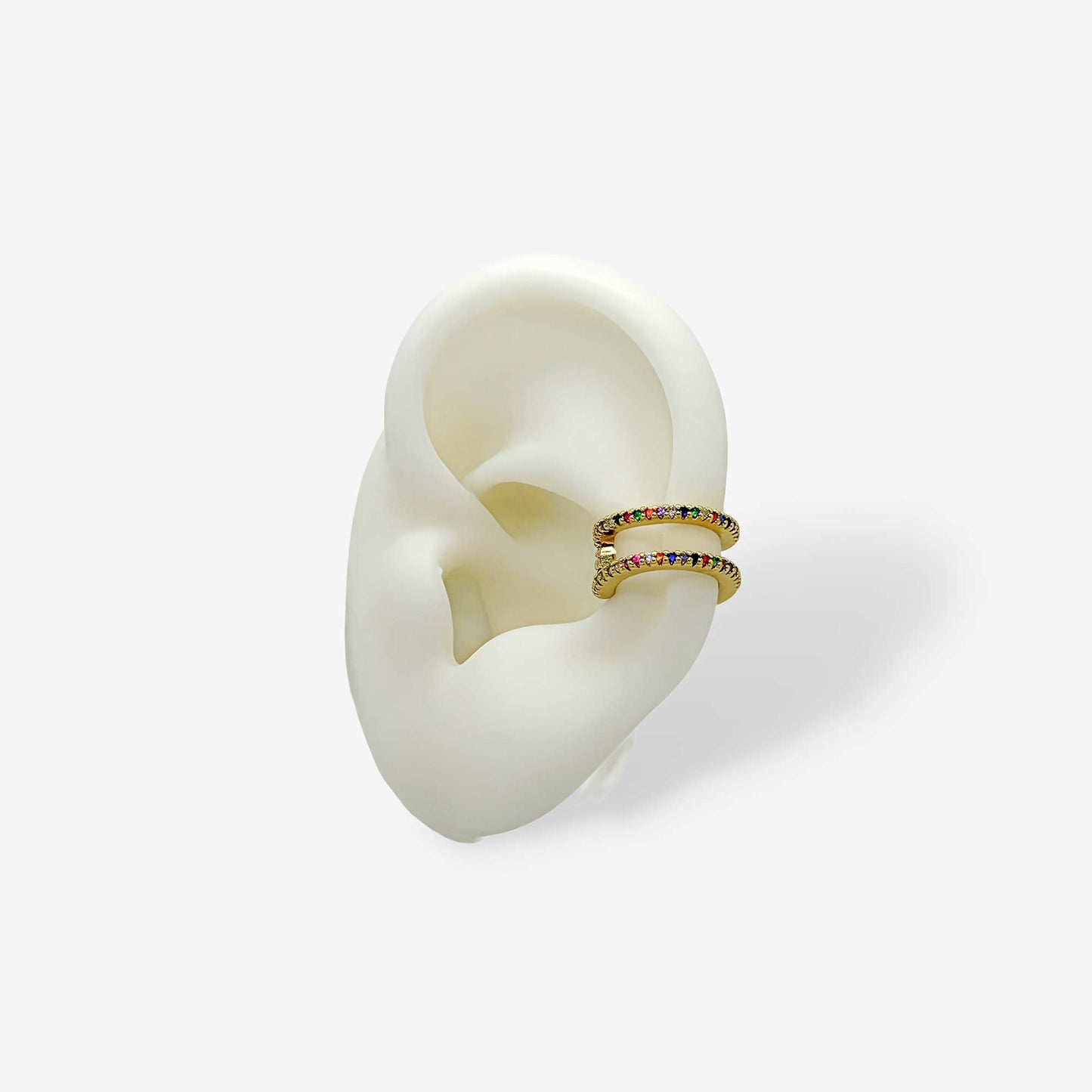 earcuff dorado con circonias de colores