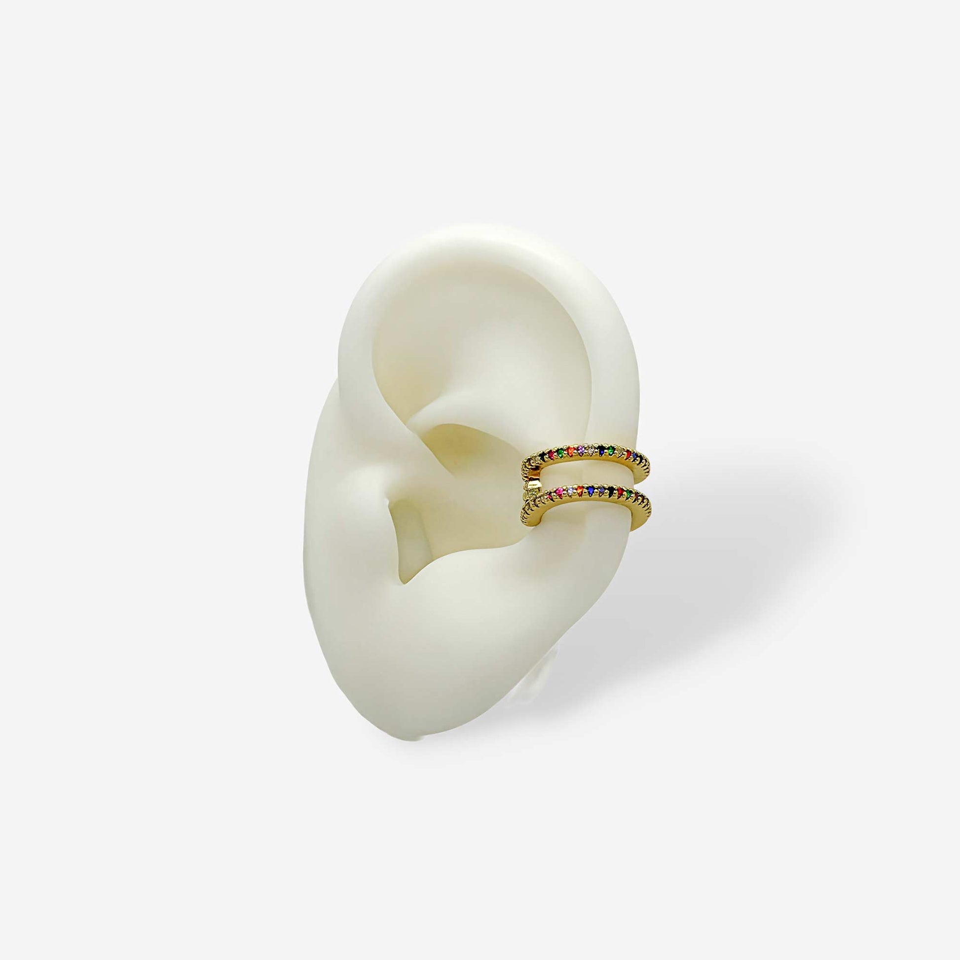earcuff dorado con circonias de colores