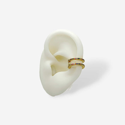 earcuff dorado con circonias de colores