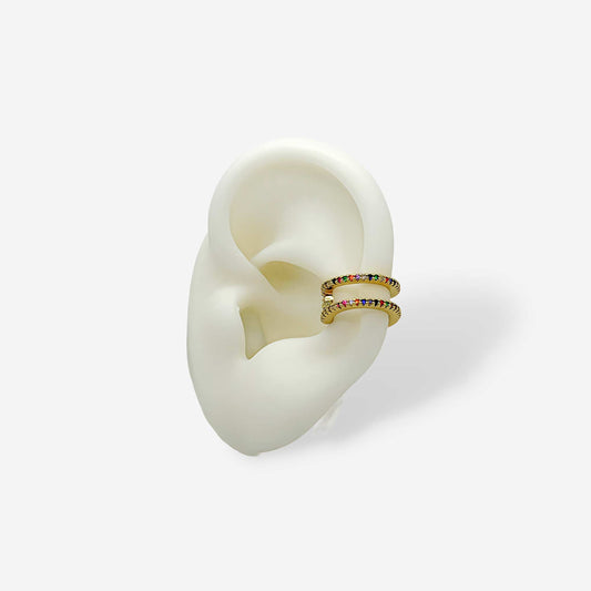 earcuff dorado con circonias de colores