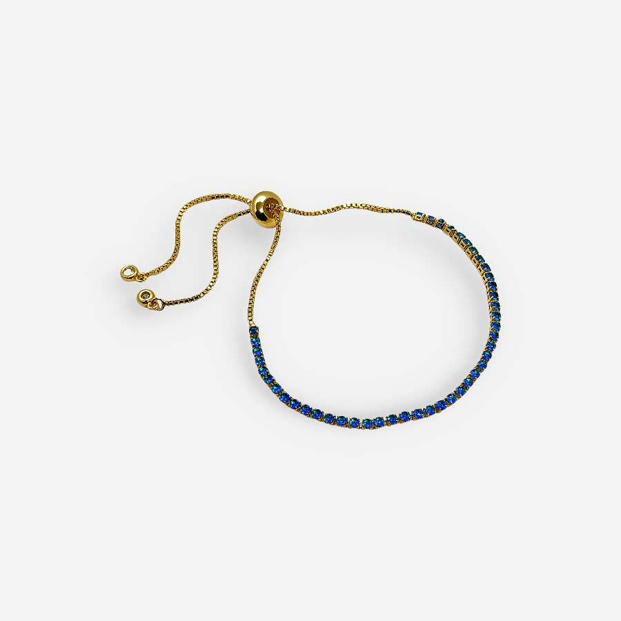 Pulsera ajustable tipo tenis con circonias azul
