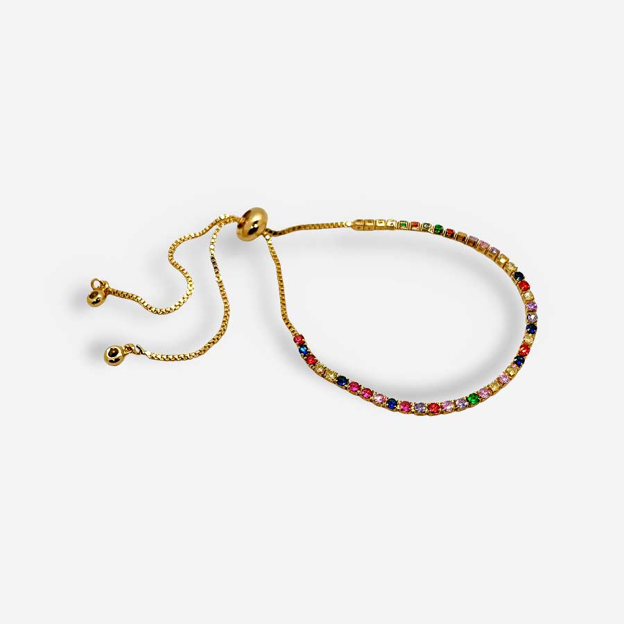 Pulsera ajustable tipo tenis con circonias multicolor