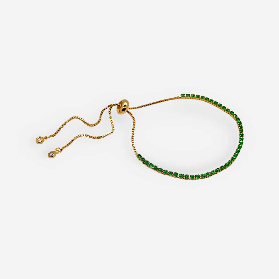 Pulsera ajustable tipo tenis con circonias verdes
